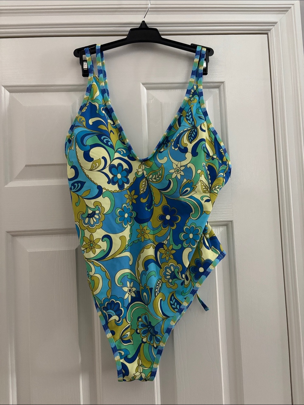 Cupshe Blue, Aqua and Yellow Floral Paisley One-Piece Swimsuit